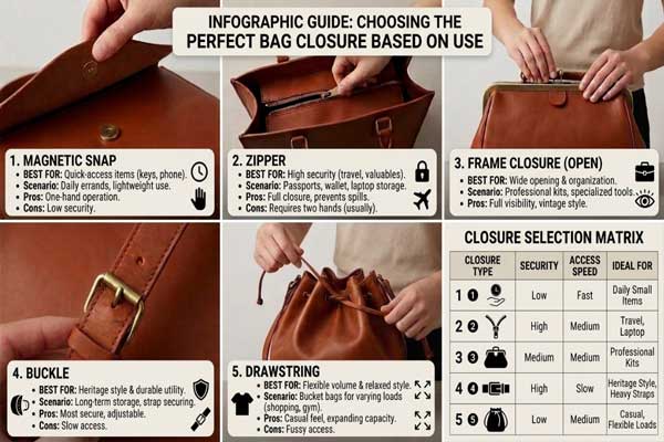 Handbag closure selection decision tree Decision flowchart for closure selection