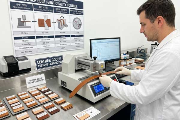 quality control laboratory testing leather edge paint according to industry standards leather goods testing laboratory quality standards equipment