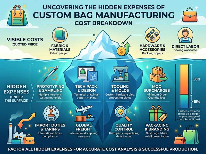 Hidden cost categories in bag manufacturing quotes quote sheet comparison showing visible versus hidden manufacturing costs