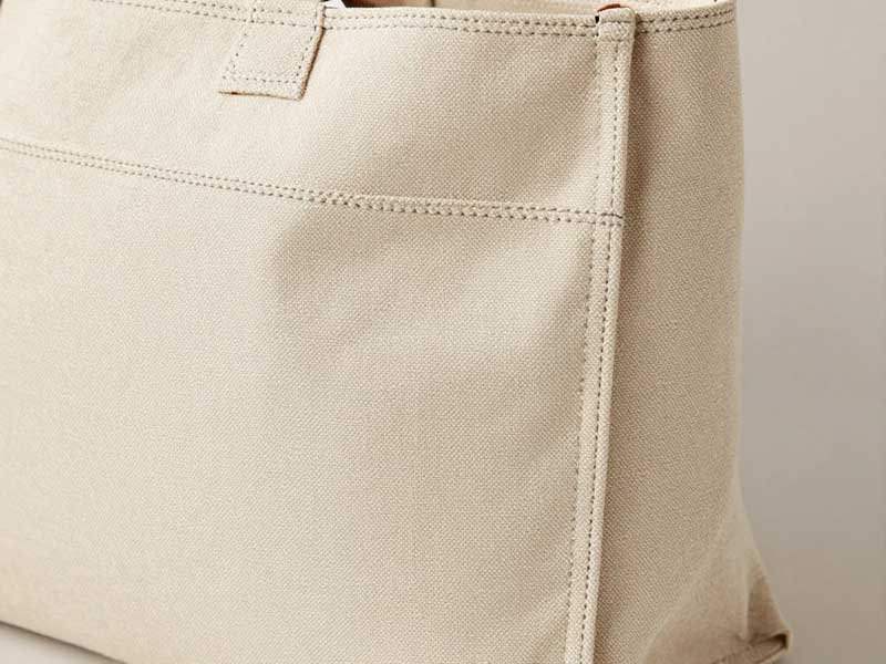 premium canvas tote bag stitching detail close-up of reinforced stitching and edge finishing on luxury canvas tote