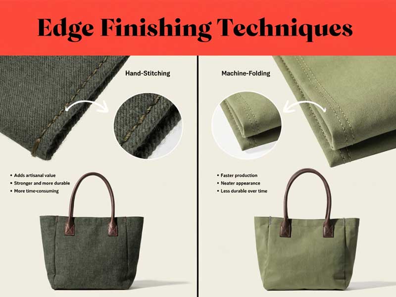handbag edge finishing techniques and durability impact side-by-side comparison of hand-stitched vs machine-folded bag edges